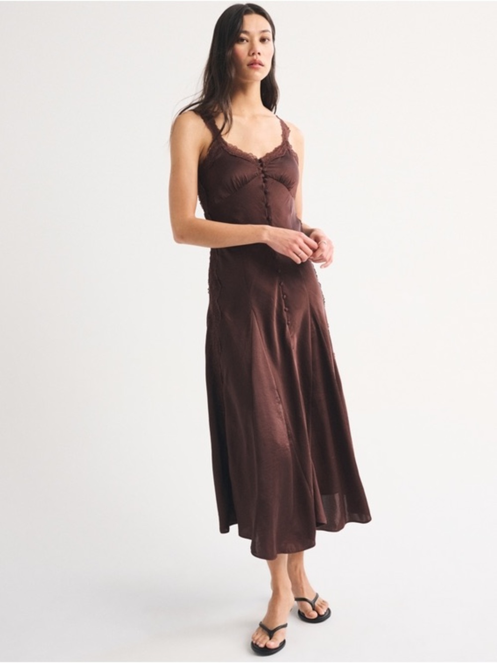 NWT Abercrombie and Fitch Bra-Free Lace-Trim Button-Through Midi Dress